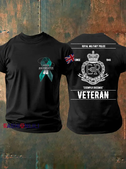 Men’s PTSD Awareness Veteran Police Printed T-shirt Black / S
