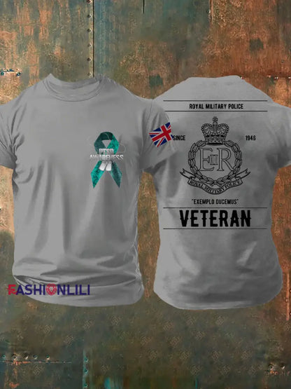 Men’s PTSD Awareness Veteran Police Printed T-shirt Light Gray / S