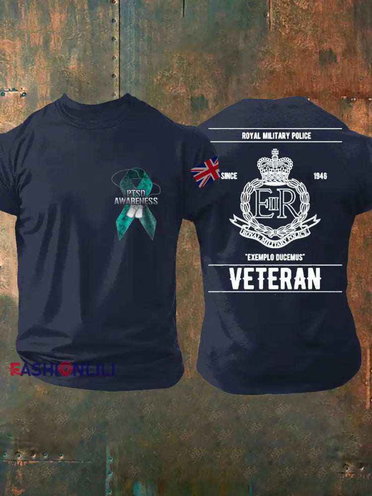 Men’s PTSD Awareness Veteran Police Printed T-shirt Navy Blue / S