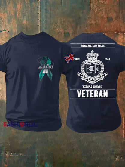 Men’s PTSD Awareness Veteran Police Printed T-shirt Navy Blue / S
