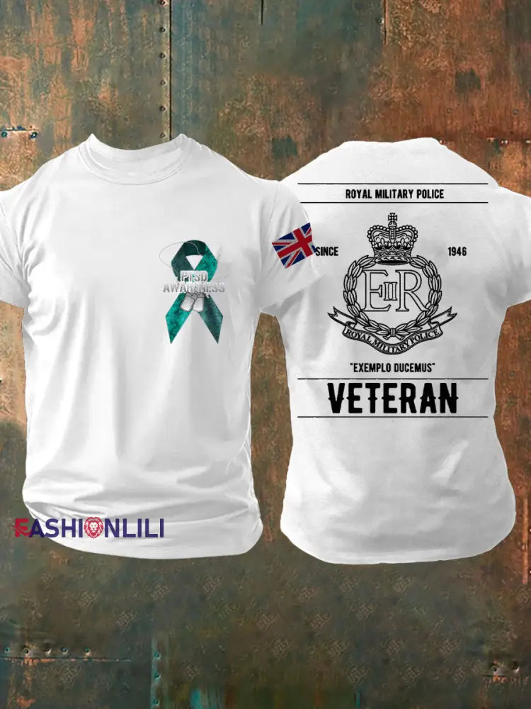 Men’s PTSD Awareness Veteran Police Printed T-shirt White / S