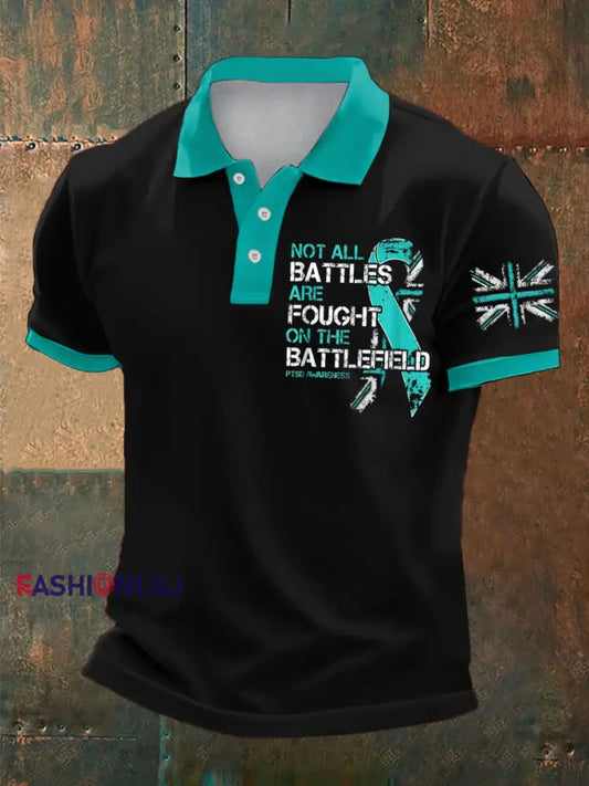 Men’s PTSD Awareness Veteran Printed Casual Tops Black / S