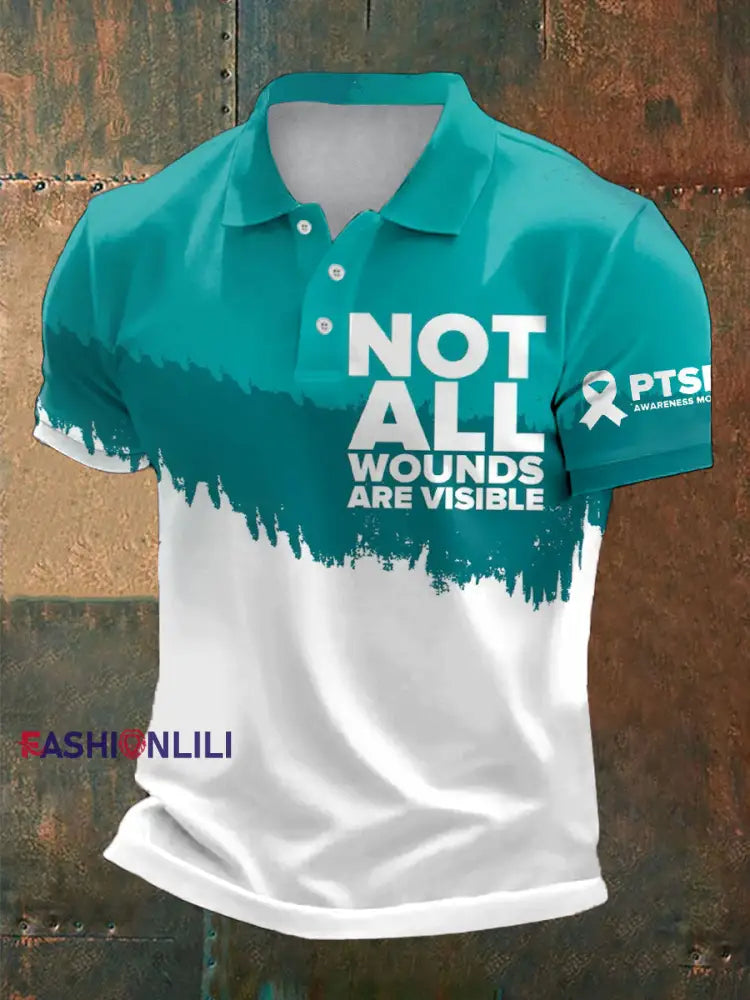 Men’s PTSD Awareness Veteran Printed Casual Tops White / S