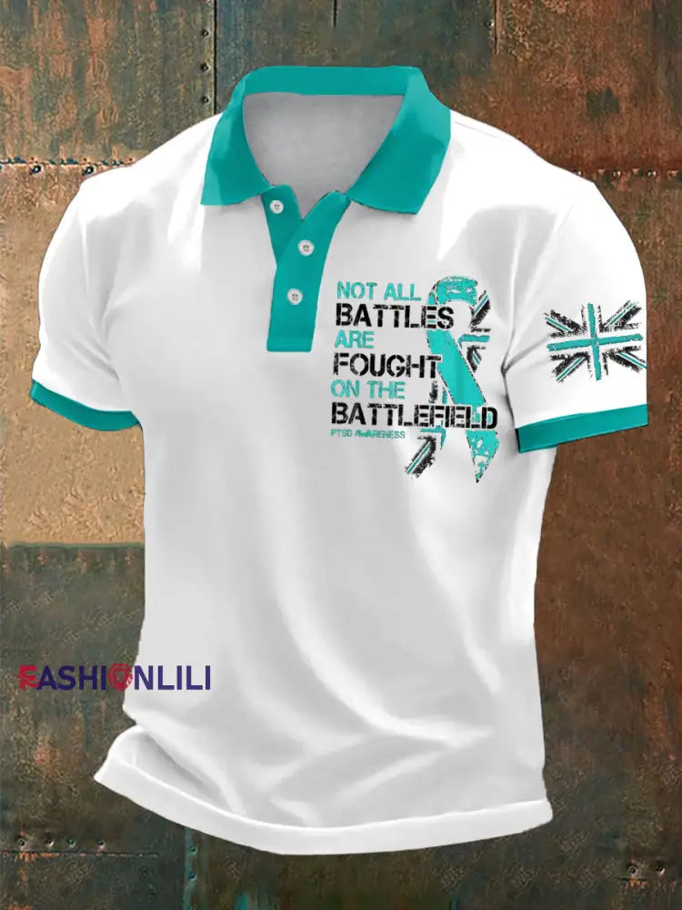 Men’s PTSD Awareness Veteran Printed Casual Tops White / S