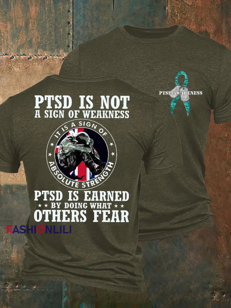 Men’s PTSD Awareness Veteran Printed T-shirt Army Green / S