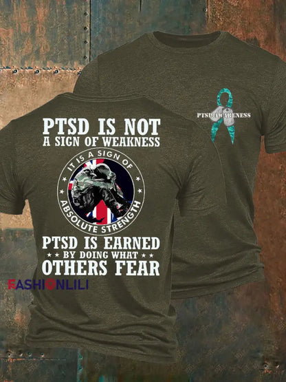 Men’s PTSD Awareness Veteran Printed T-shirt Army Green / S