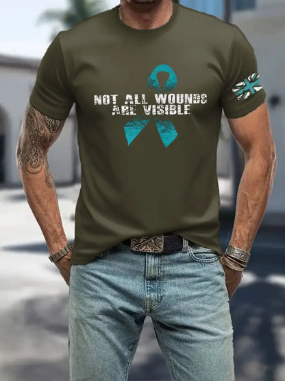 Men’s PTSD Awareness Veteran Printed T-shirt Army Green / S