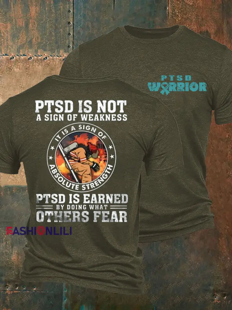 Men’s PTSD Awareness Veteran Printed T-Shirt Army Green / S