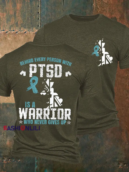 Men’s PTSD Awareness Veteran Printed T-shirt Army Green / S