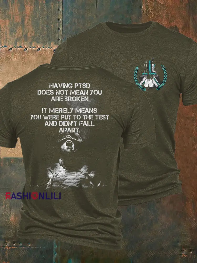 Men’s PTSD Awareness Veteran Printed T-Shirt Army Green / S