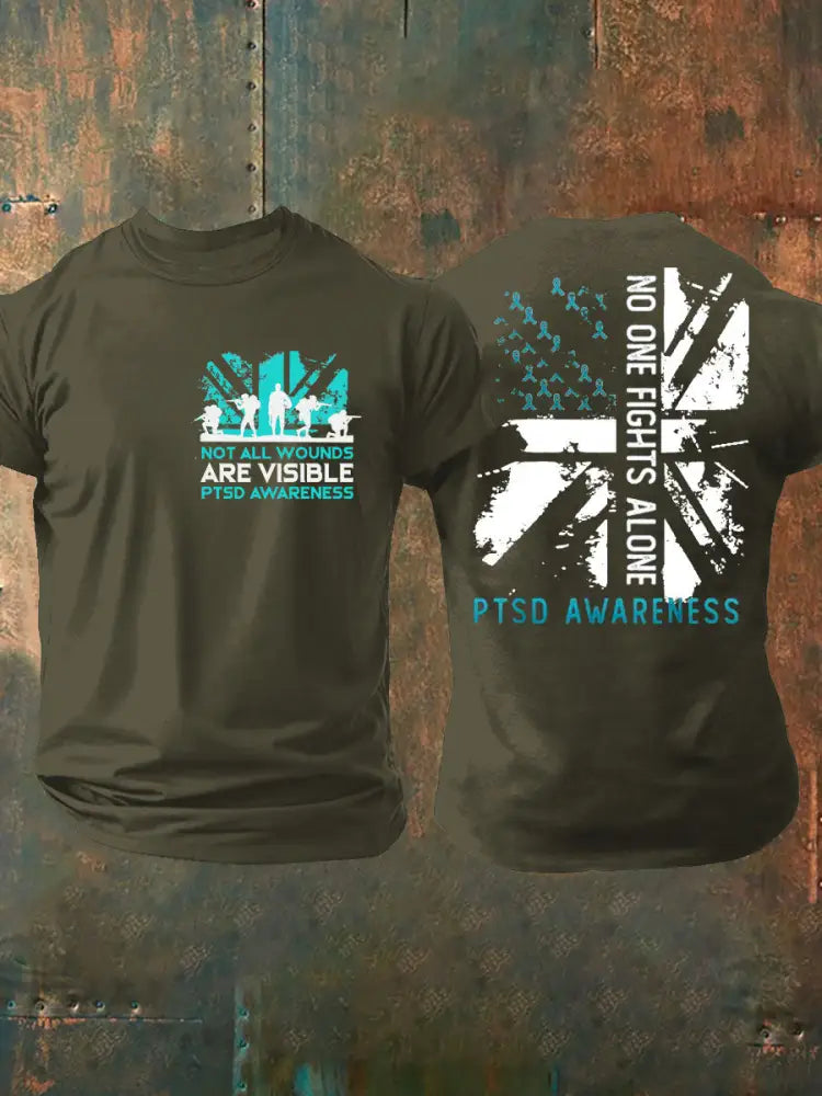 Men’s PTSD Awareness Veteran Printed T-shirt Army Green / S