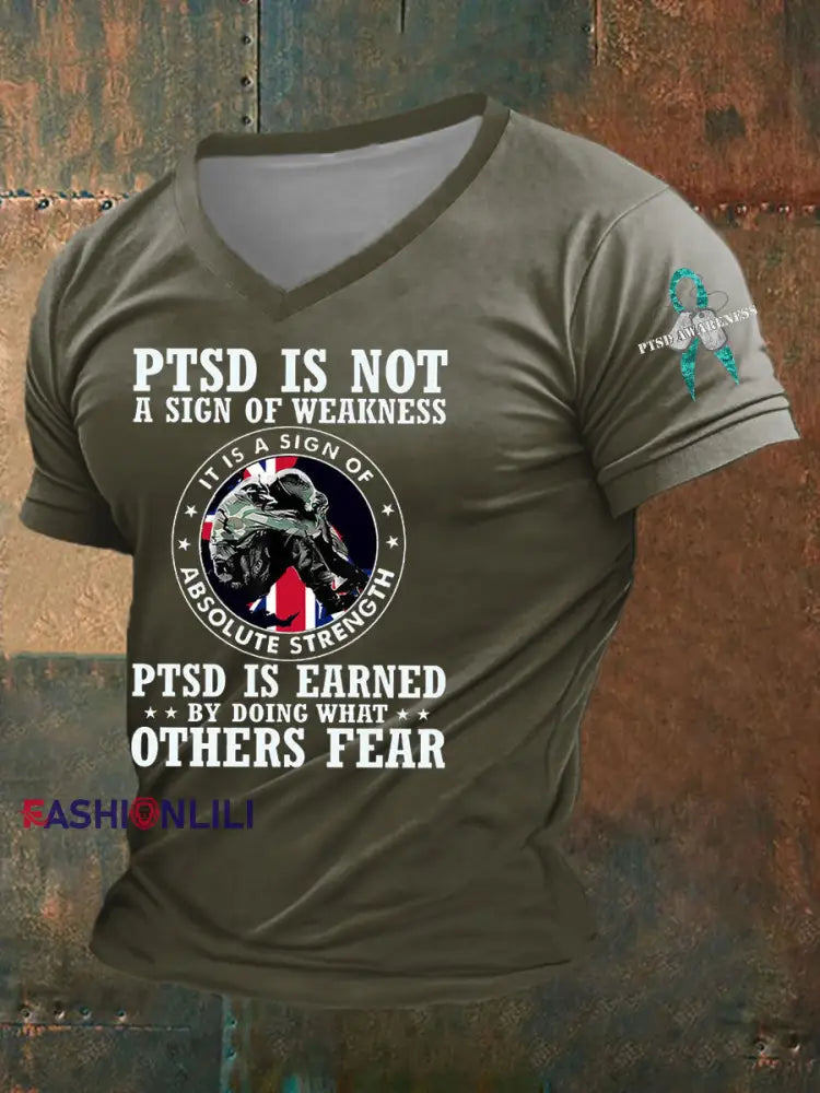 Men’s PTSD Awareness Veteran Printed T-Shirt Army Green / S
