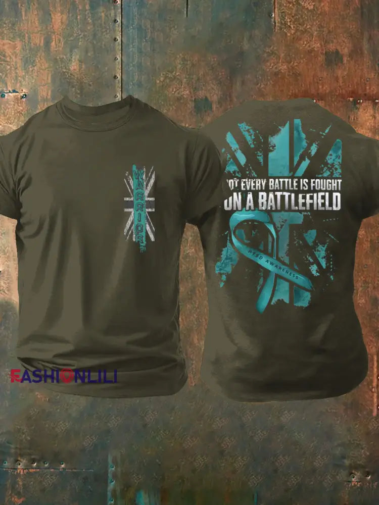 Men’s PTSD Awareness Veteran Printed T-shirt Army Green / S