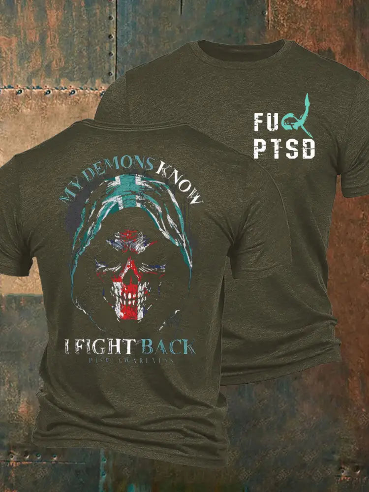 Men’s PTSD Awareness Veteran Printed T-shirt Army Green / S