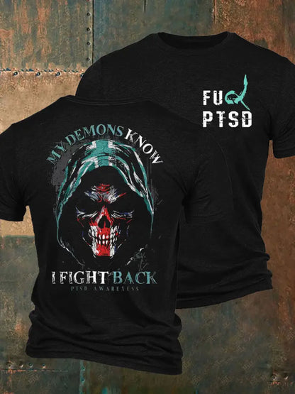 Men’s PTSD Awareness Veteran Printed T-shirt Black / S