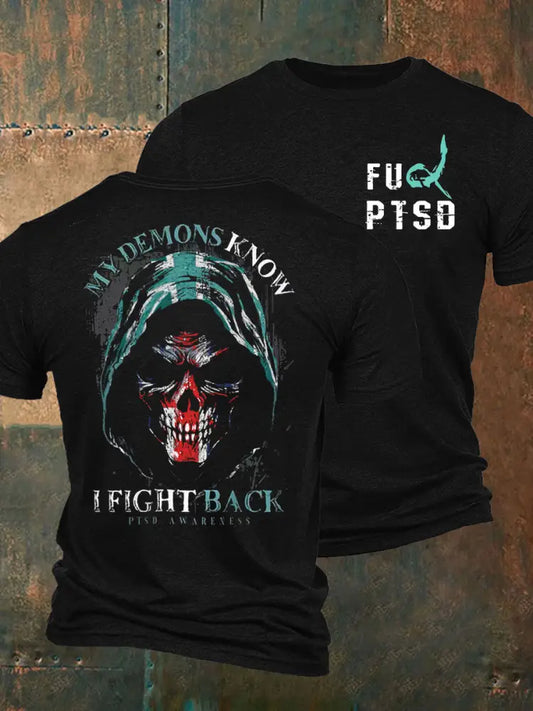 Men’s PTSD Awareness Veteran Printed T-shirt Black / S