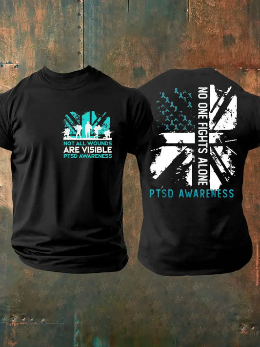 Men’s PTSD Awareness Veteran Printed T-shirt Black / S