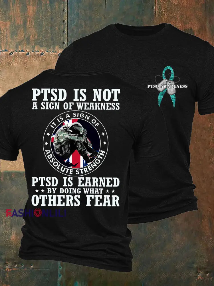 Men’s PTSD Awareness Veteran Printed T-shirt Black / S