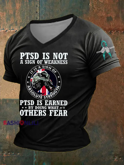 Men’s PTSD Awareness Veteran Printed T-Shirt Black / S