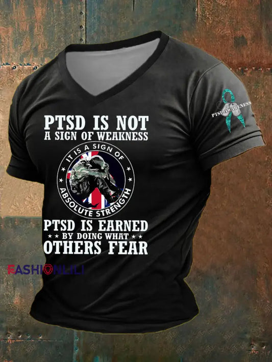 Men’s PTSD Awareness Veteran Printed T-Shirt Black / S