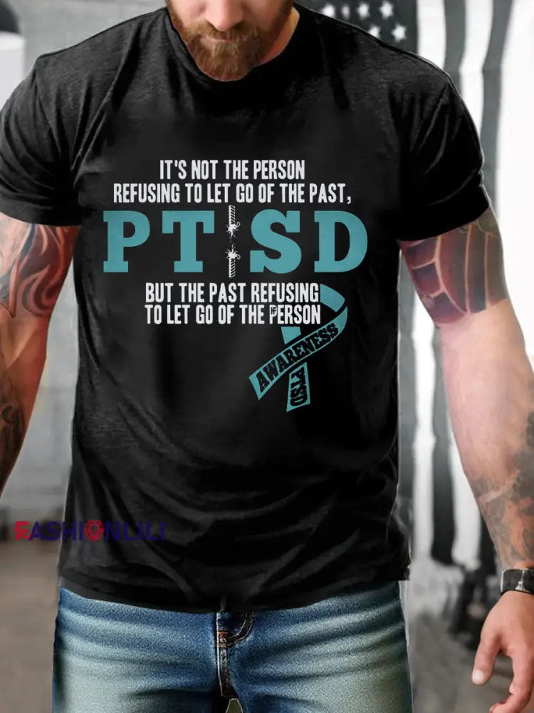 Men’s PTSD Awareness Veteran Printed T-shirt Black / S