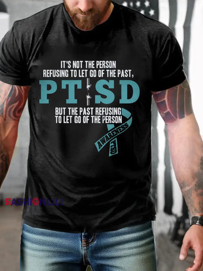 Men’s PTSD Awareness Veteran Printed T-shirt Black / S