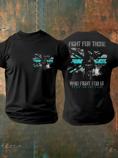 Men’s PTSD Awareness Veteran Printed T-shirt Black / S