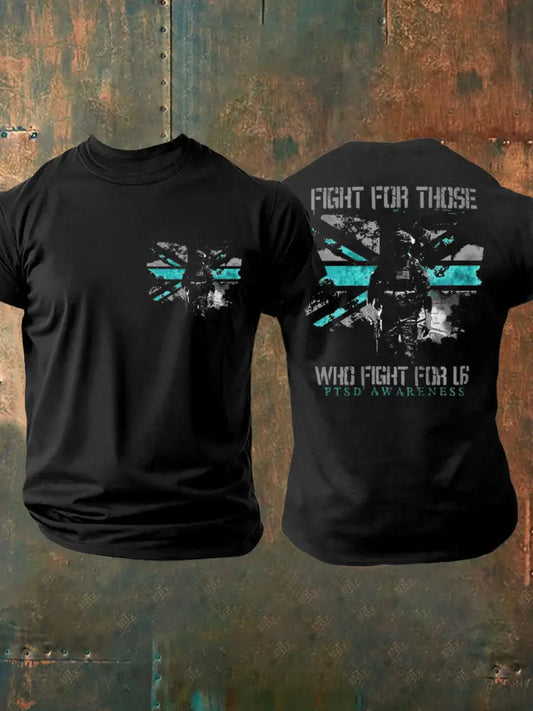 Men’s PTSD Awareness Veteran Printed T-shirt Black / S