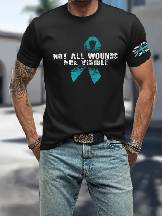 Men’s PTSD Awareness Veteran Printed T-shirt Black / S