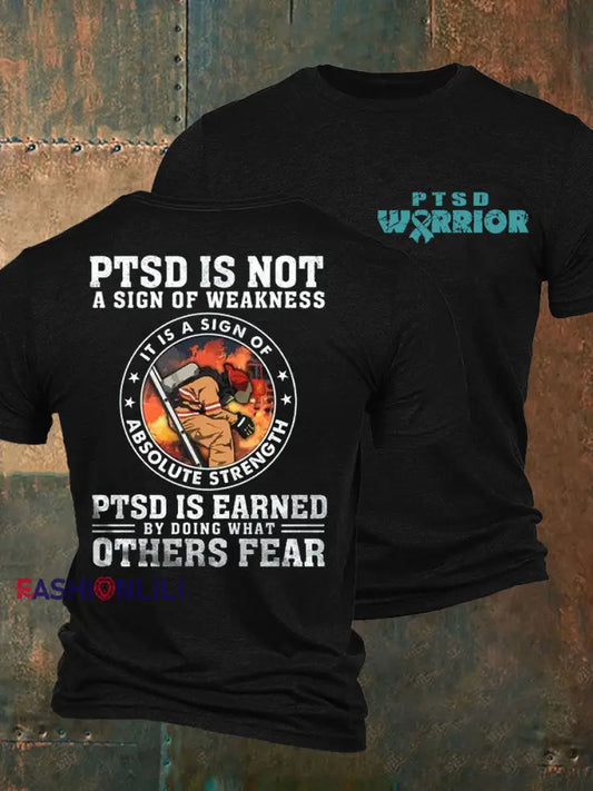 Men’s PTSD Awareness Veteran Printed T-Shirt Black / S