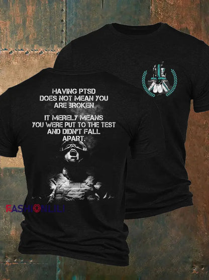 Men’s PTSD Awareness Veteran Printed T-Shirt Black / S