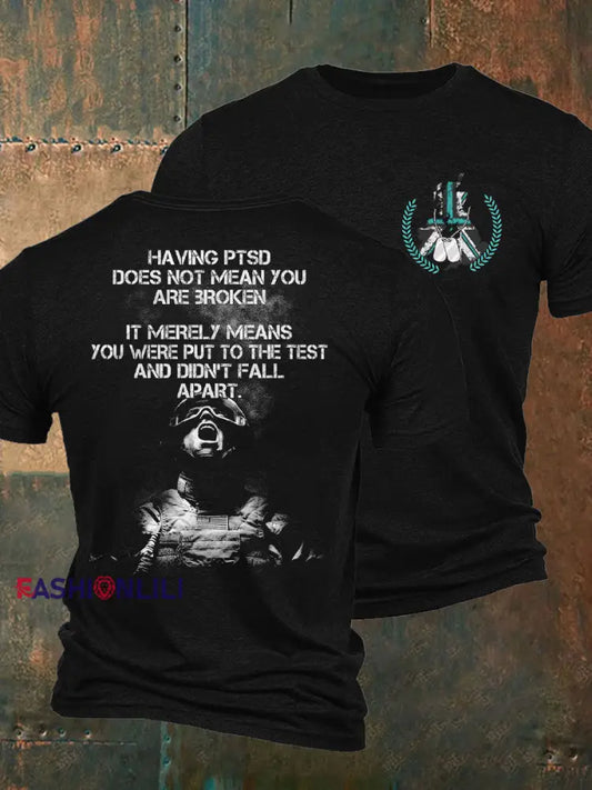Men’s PTSD Awareness Veteran Printed T-Shirt Black / S