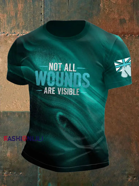 Men’s PTSD Awareness Veteran Printed T-shirt Blue-Green / S