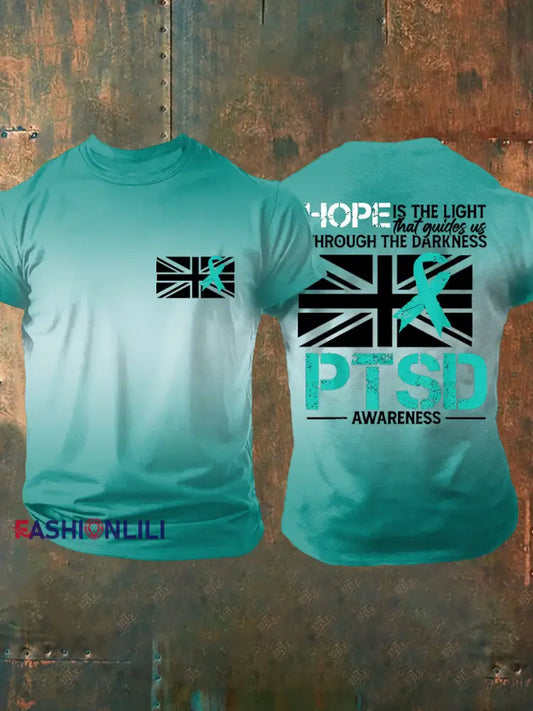 Men’s PTSD Awareness Veteran Printed T-shirt Blue-Green / S