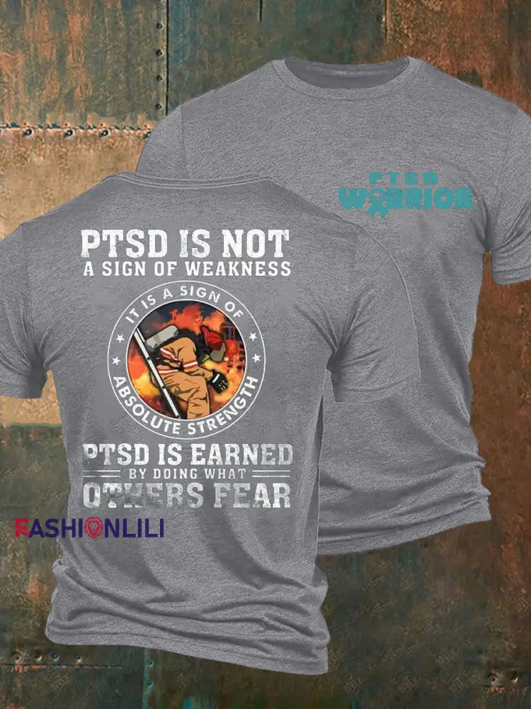 Men’s PTSD Awareness Veteran Printed T-Shirt Light Gray / S