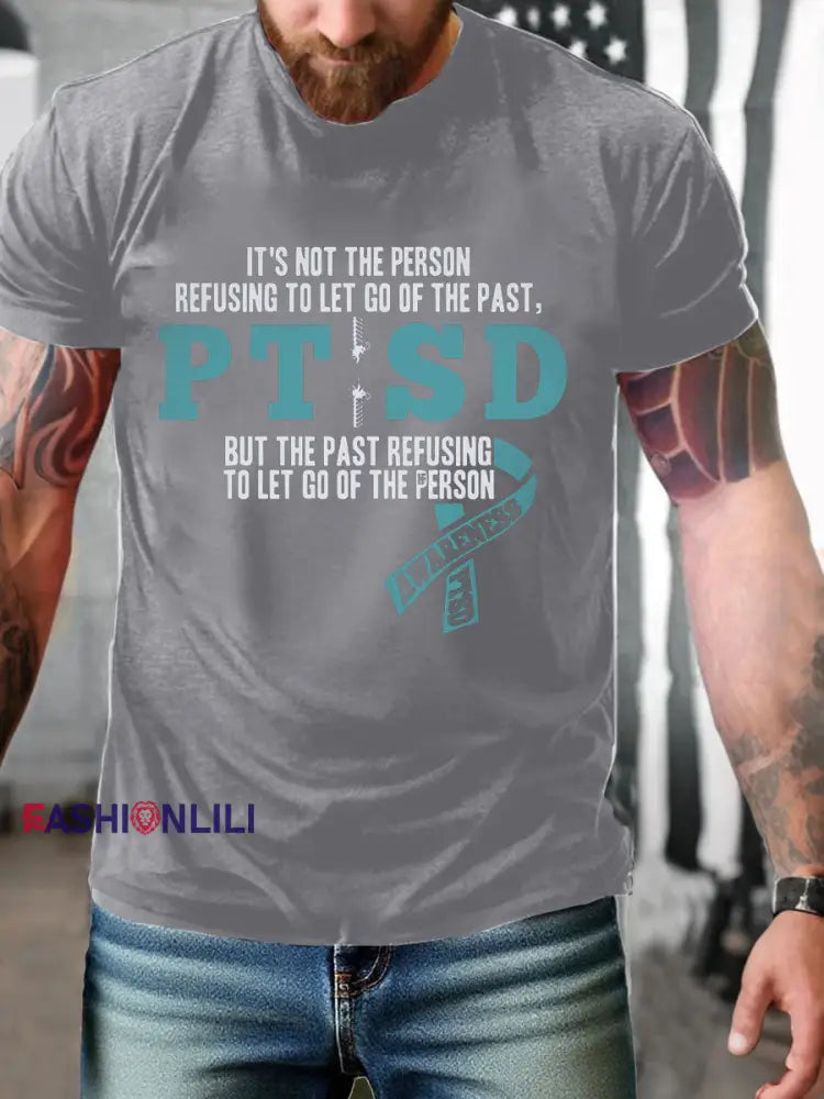 Men’s PTSD Awareness Veteran Printed T-shirt Light Gray / S