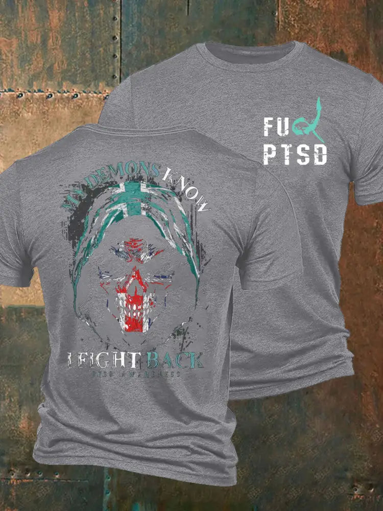 Men’s PTSD Awareness Veteran Printed T-shirt Light Gray / S