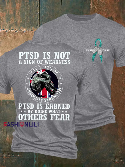 Men’s PTSD Awareness Veteran Printed T-shirt Light Gray / S