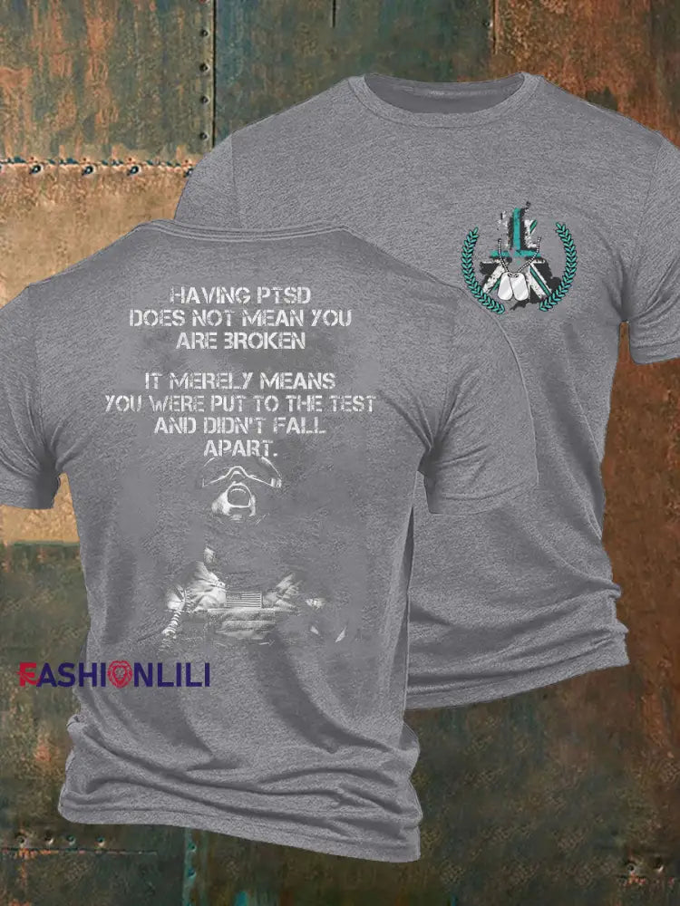 Men’s PTSD Awareness Veteran Printed T-Shirt Light Gray / S