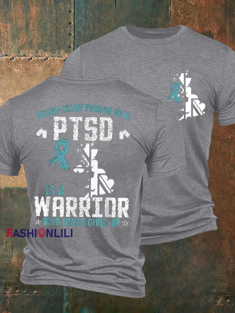 Men’s PTSD Awareness Veteran Printed T-shirt Light Gray / S