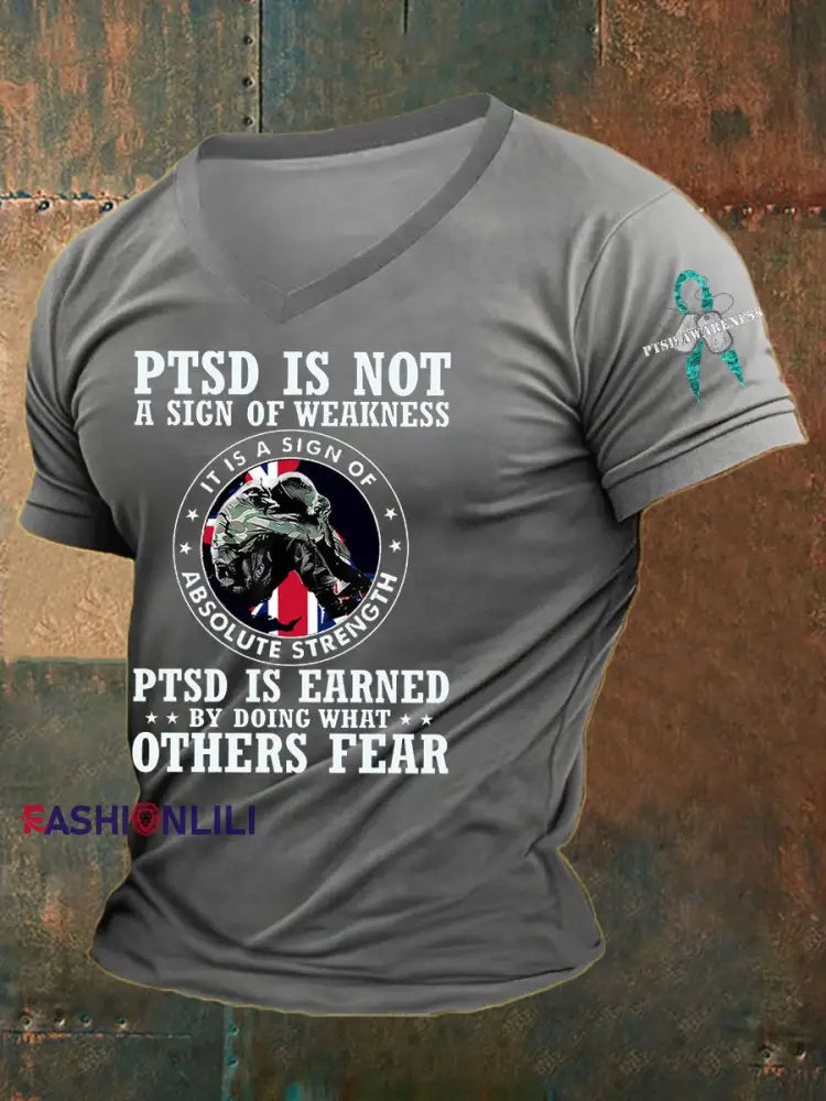 Men’s PTSD Awareness Veteran Printed T-Shirt Light Gray / S