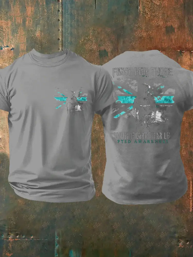 Men’s PTSD Awareness Veteran Printed T-shirt Light Gray / S