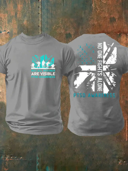 Men’s PTSD Awareness Veteran Printed T-shirt Light Gray / S
