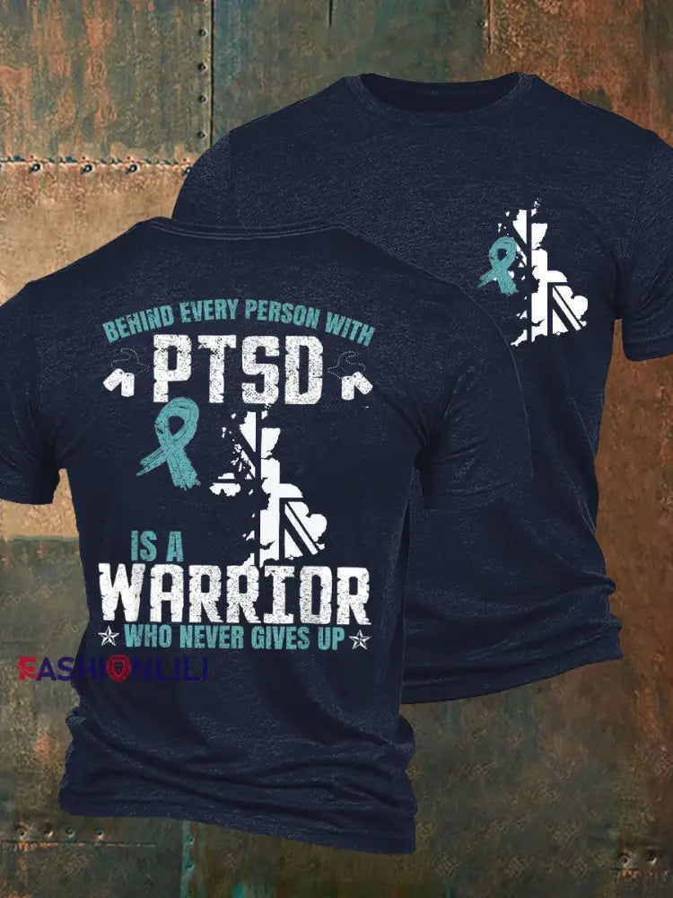 Men’s PTSD Awareness Veteran Printed T-shirt Navy Blue / S