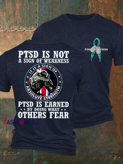 Men’s PTSD Awareness Veteran Printed T-shirt Navy Blue / S
