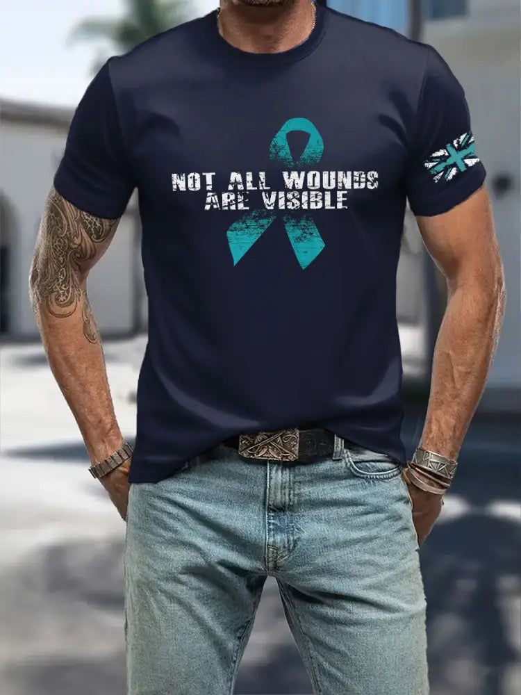 Men’s PTSD Awareness Veteran Printed T-shirt Navy Blue / S