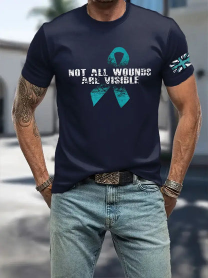 Men’s PTSD Awareness Veteran Printed T-shirt Navy Blue / S