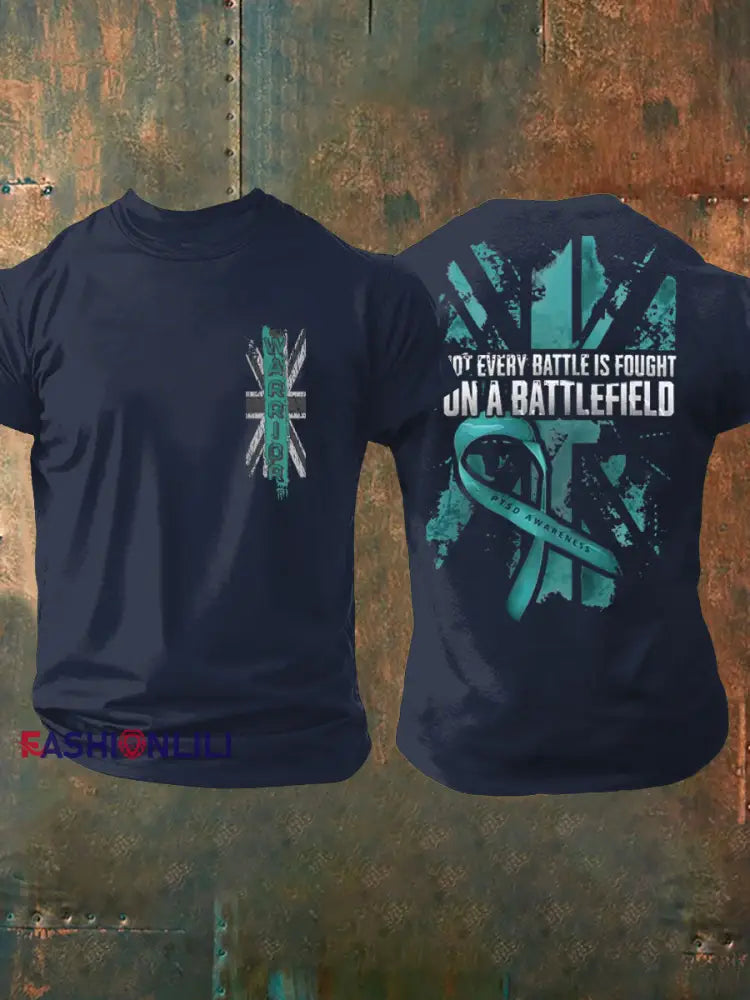 Men’s PTSD Awareness Veteran Printed T-shirt Navy Blue / S