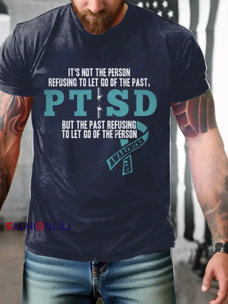 Men’s PTSD Awareness Veteran Printed T-shirt Navy Blue / S