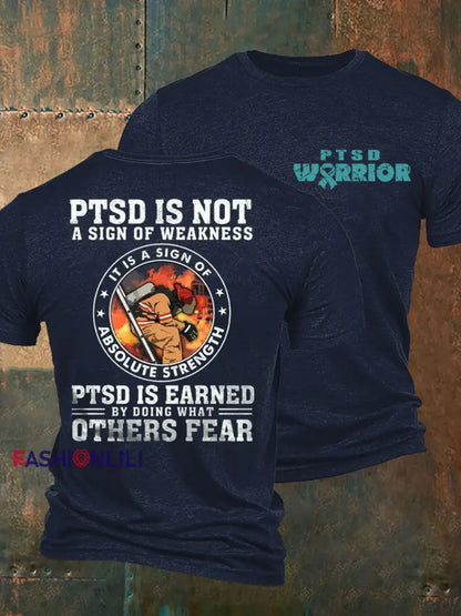 Men’s PTSD Awareness Veteran Printed T-Shirt Navy Blue / S